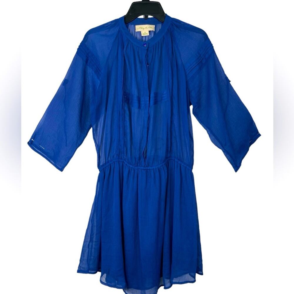 Anthropologie Staring At Stars Colbalt Blue Sheer Chiffon Dress Size Medium